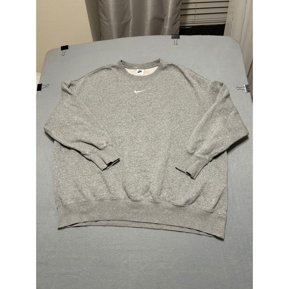 Nike Sweatshirt Mens XL Gray Excellent Embroidered Solo Swoosh Crewneck Fleece